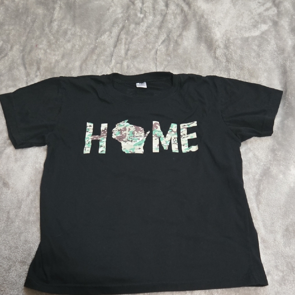 Black T-Shirt with Camo 'HOME' Graphic
